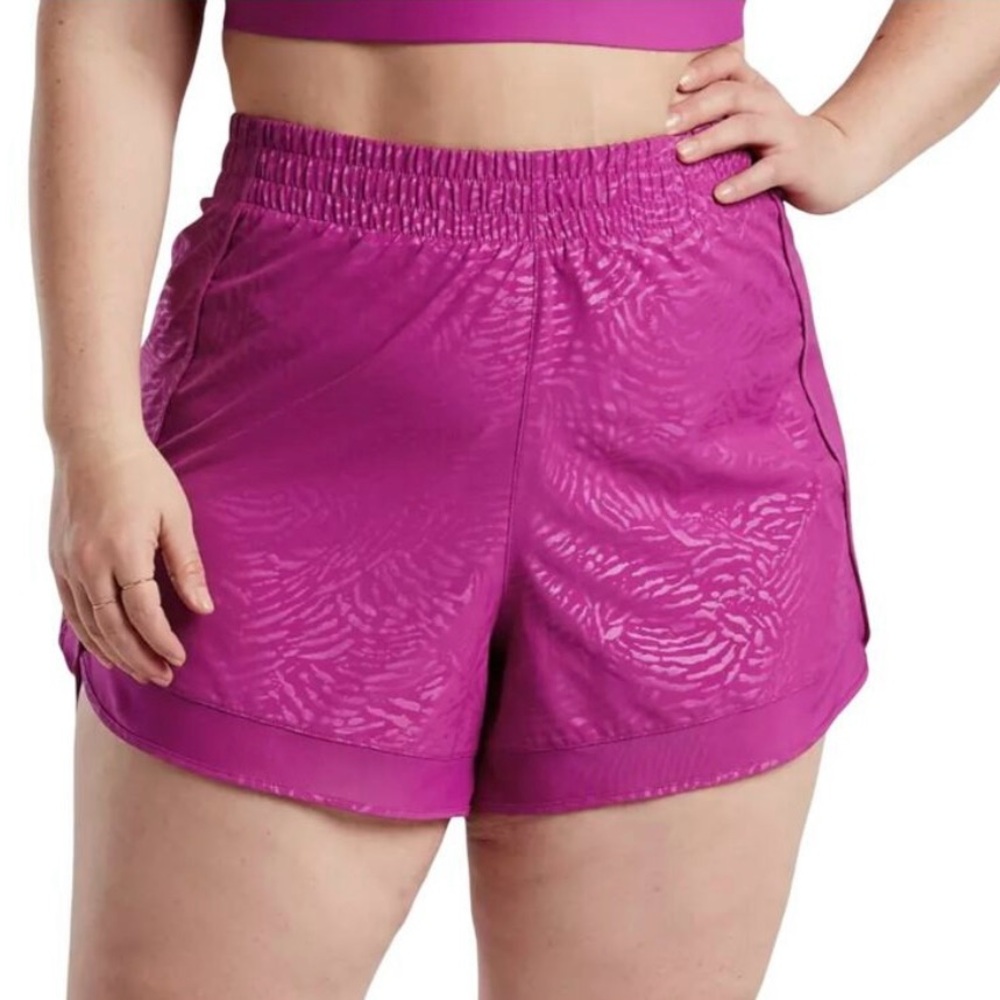 Athleta Printed Mesh Racer Run Short 4” Fiji Magnolia Purple, 2X